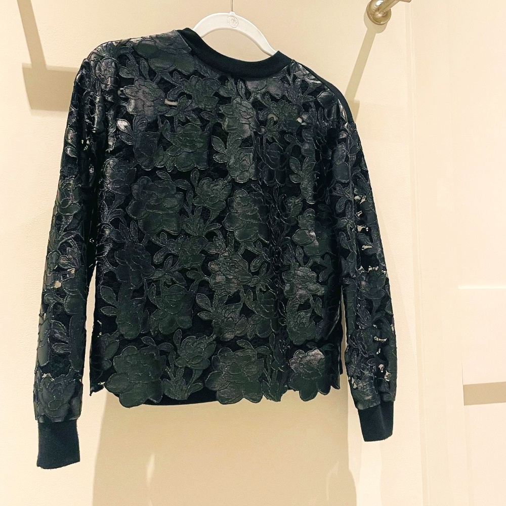 Alice and Olivia Leather Lace/Sheer Top